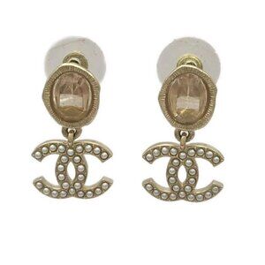 CHANEL - Gold White Hardware Fake Pearl Rhinestones Earrings 446-080725